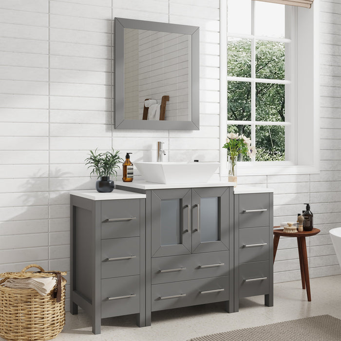 48" Single Sink Modern Bathroom Vanity Set with White Engineered Marble Top & Free Mirror – Storage Cabinet with 8 Drawers VA3124-48 - HomeBeyond