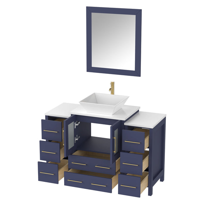 48" Single Sink Modern Bathroom Vanity Set with White Engineered Marble Top & Free Mirror – Storage Cabinet with 8 Drawers VA3124-48 - HomeBeyond