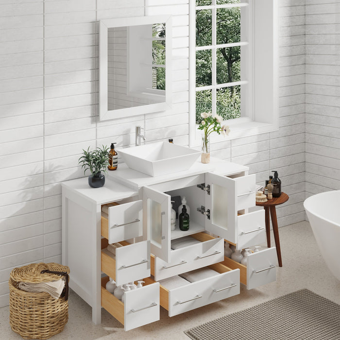 48" Single Sink Modern Bathroom Vanity Set with White Engineered Marble Top & Free Mirror – Storage Cabinet with 8 Drawers VA3124-48 - HomeBeyond