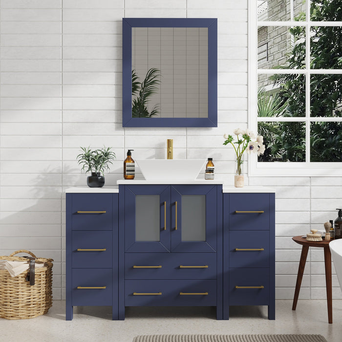 48" Single Sink Modern Bathroom Vanity Set with White Engineered Marble Top & Free Mirror – Storage Cabinet with 8 Drawers VA3124-48 - HomeBeyond