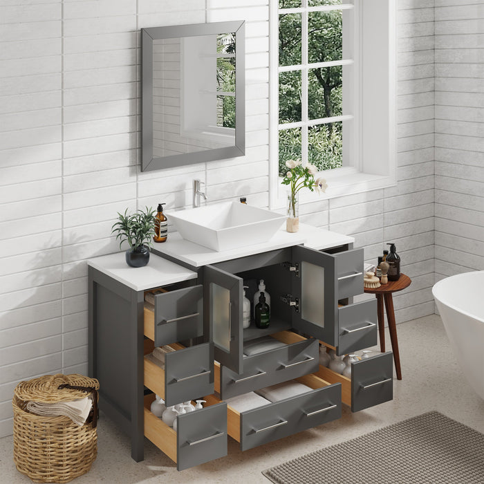 48" Single Sink Modern Bathroom Vanity Set with White Engineered Marble Top & Free Mirror – Storage Cabinet with 8 Drawers VA3124-48 - HomeBeyond