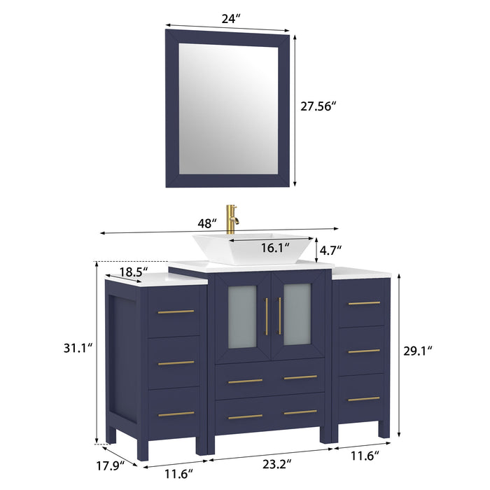 48" Single Sink Modern Bathroom Vanity Set with White Engineered Marble Top & Free Mirror – Storage Cabinet with 8 Drawers VA3124-48 - HomeBeyond