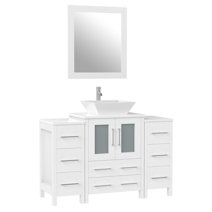 48" Single Sink Modern Bathroom Vanity Set with White Engineered Marble Top & Free Mirror – Storage Cabinet with 8 Drawers VA3124-48 - HomeBeyond
