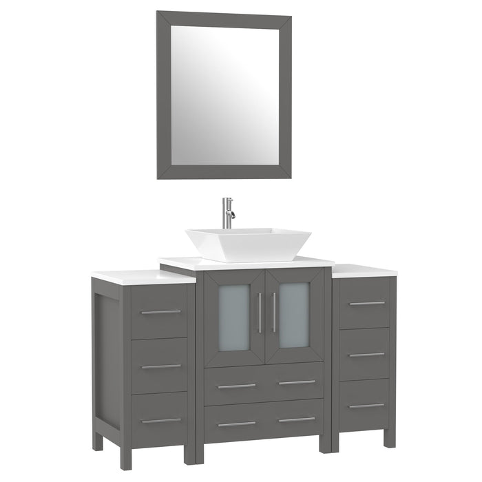 48" Single Sink Modern Bathroom Vanity Set with White Engineered Marble Top & Free Mirror – Storage Cabinet with 8 Drawers VA3124-48 - HomeBeyond