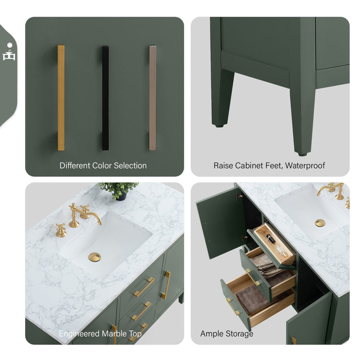48" Single Sink Modern Freestanding Bathroom Vanity Set with Arabescato White Engineered Marble Top – Storage Cabinet with Soft-Closing Doors & Drawers VA9048 - HomeBeyond