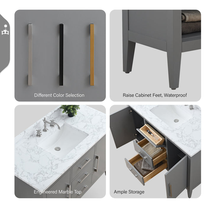 48" Single Sink Modern Freestanding Bathroom Vanity Set with Arabescato White Engineered Marble Top – Storage Cabinet with Soft-Closing Doors & Drawers VA9048 - HomeBeyond
