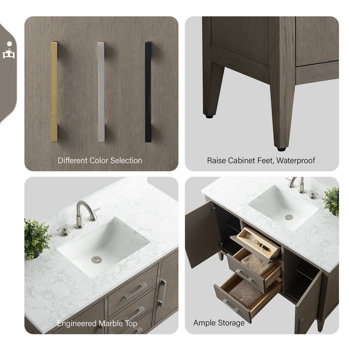48" Single Sink Modern Freestanding Bathroom Vanity Set with Arabescato White Engineered Marble Top – Storage Cabinet with Soft-Closing Doors & Drawers VA9048 - HomeBeyond