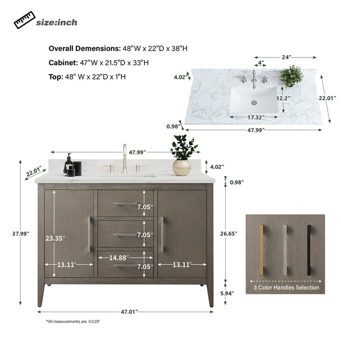 48" Single Sink Modern Freestanding Bathroom Vanity Set with Arabescato White Engineered Marble Top – Storage Cabinet with Soft-Closing Doors & Drawers VA9048 - HomeBeyond