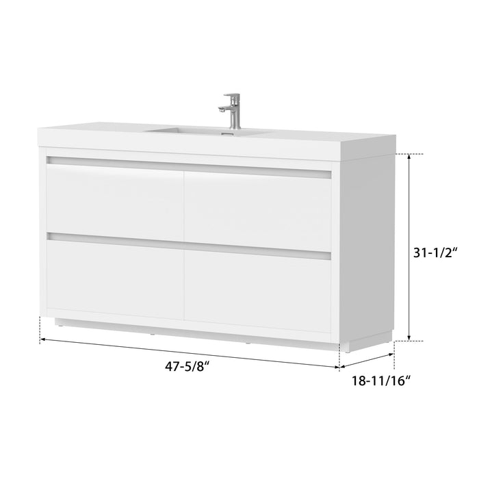 48" Single Sink Modern Freestanding Bathroom Vanity Set with White Engineered Stone Top – Storage Cabinet with Soft-Closing Drawers VA6048WF - HomeBeyond