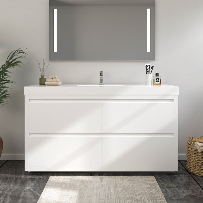 48" Single Sink Modern Freestanding Bathroom Vanity Set with White Engineered Stone Top – Storage Cabinet with Soft-Closing Drawers VA6048WF - HomeBeyond