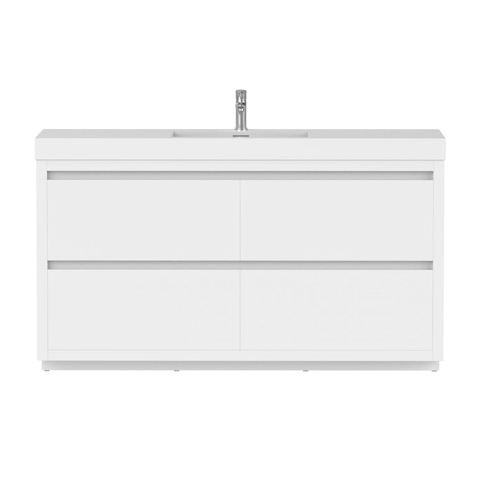 48" Single Sink Modern Freestanding Bathroom Vanity Set with White Engineered Stone Top – Storage Cabinet with Soft-Closing Drawers VA6048WF - HomeBeyond