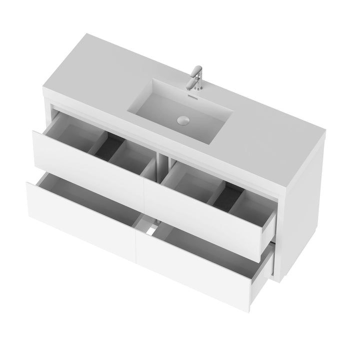 48" Single Sink Modern Freestanding Bathroom Vanity Set with White Engineered Stone Top – Storage Cabinet with Soft-Closing Drawers VA6048WF - HomeBeyond