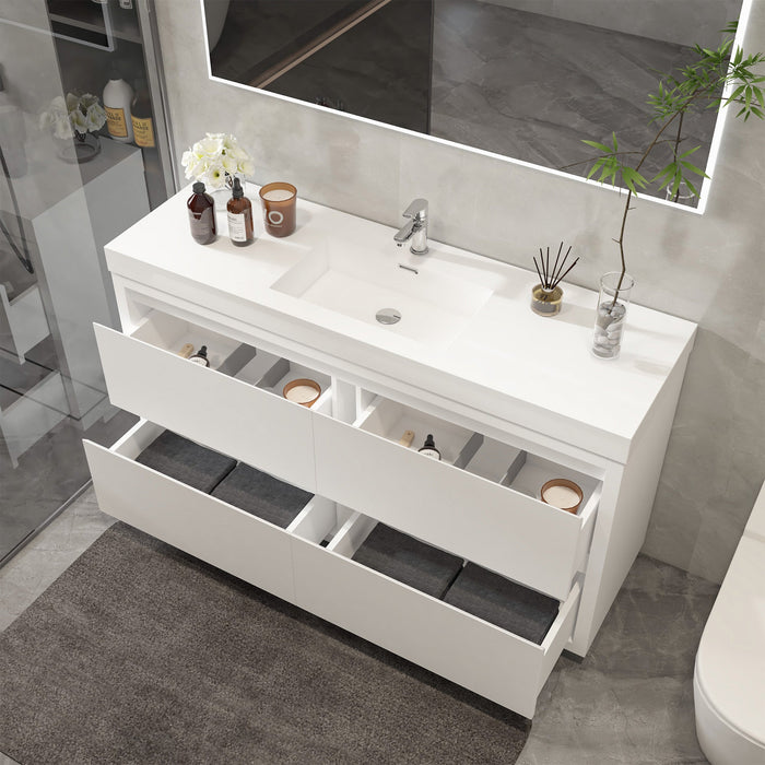 48" Single Sink Modern Freestanding Bathroom Vanity Set with White Engineered Stone Top – Storage Cabinet with Soft-Closing Drawers VA6048WF - HomeBeyond
