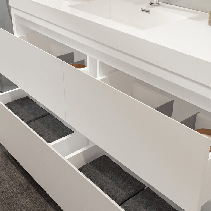48" Single Sink Modern Freestanding Bathroom Vanity Set with White Engineered Stone Top – Storage Cabinet with Soft-Closing Drawers VA6048WF - HomeBeyond