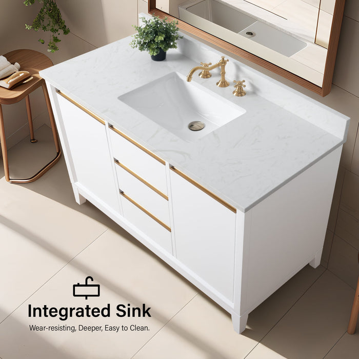 48" Single Sink Modern Freestanding Solid Wood Bathroom Vanity Set with Ariston White Engineered Marble Top – Storage Cabinet with Soft-Closing Drawers VA8048 - HomeBeyond