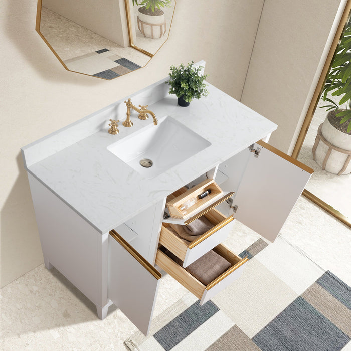 48" Single Sink Modern Freestanding Solid Wood Bathroom Vanity Set with Ariston White Engineered Marble Top – Storage Cabinet with Soft-Closing Drawers VA8048 - HomeBeyond