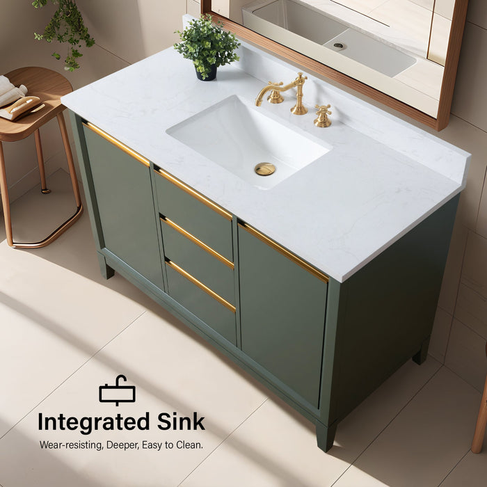 48" Single Sink Modern Freestanding Solid Wood Bathroom Vanity Set with Ariston White Engineered Marble Top – Storage Cabinet with Soft-Closing Drawers VA8048 - HomeBeyond