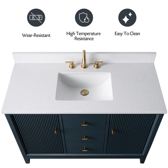 48" Single Sink Modern Freestanding Solid Wood Bathroom Vanity Set with White Engineered Marble Top – Storage Cabinet with Soft-Closing Doors & Drawers VA8148 - HomeBeyond