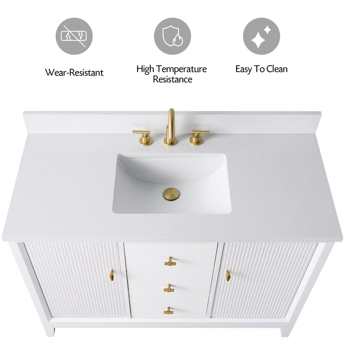48" Single Sink Modern Freestanding Solid Wood Bathroom Vanity Set with White Engineered Marble Top – Storage Cabinet with Soft-Closing Doors & Drawers VA8148 - HomeBeyond