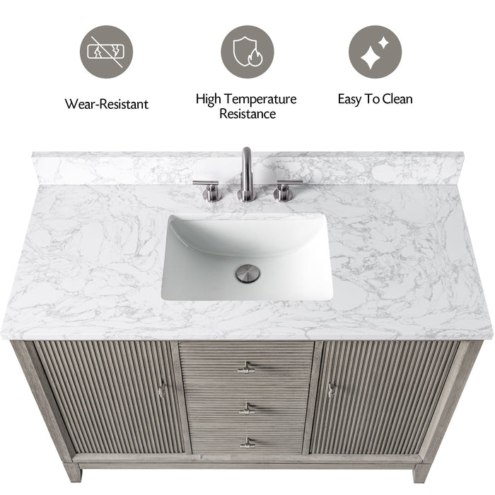 48" Single Sink Modern Freestanding Solid Wood Bathroom Vanity Set with White Engineered Marble Top – Storage Cabinet with Soft-Closing Doors & Drawers VA8148 - HomeBeyond