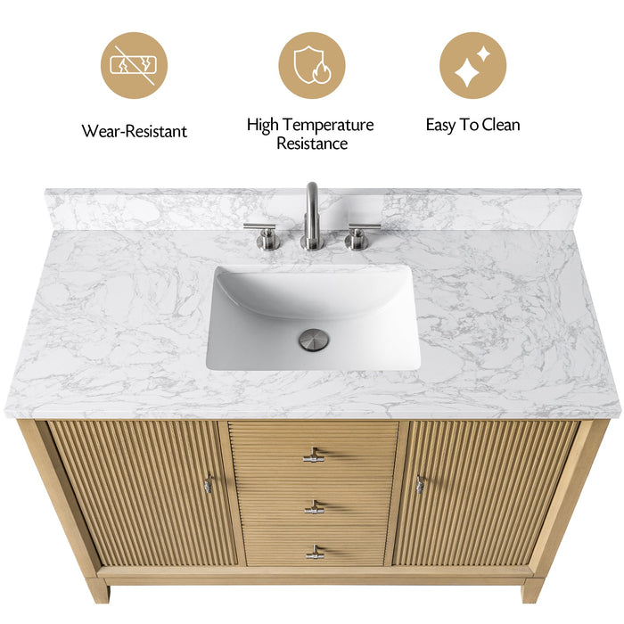 48" Single Sink Modern Freestanding Solid Wood Bathroom Vanity Set with White Engineered Marble Top – Storage Cabinet with Soft-Closing Doors & Drawers VA8148 - HomeBeyond