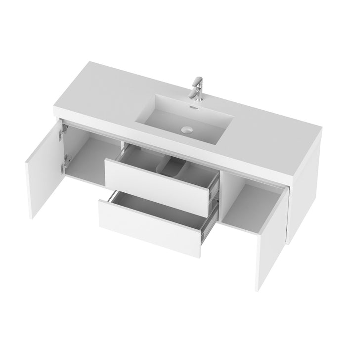 48" Single Sink Modern Wall-Mounted Bathroom Vanity Set with LED Light & White Resin Top – Floating Storage Cabinet with 2 Doors VA6048WL - HomeBeyond