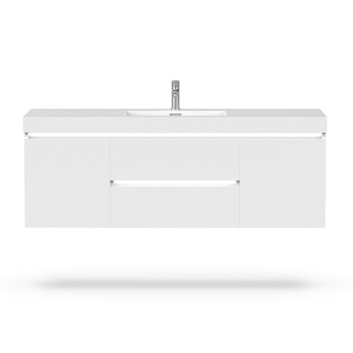 48" Single Sink Modern Wall-Mounted Bathroom Vanity Set with LED Light & White Resin Top – Floating Storage Cabinet with 2 Doors VA6048WL - HomeBeyond