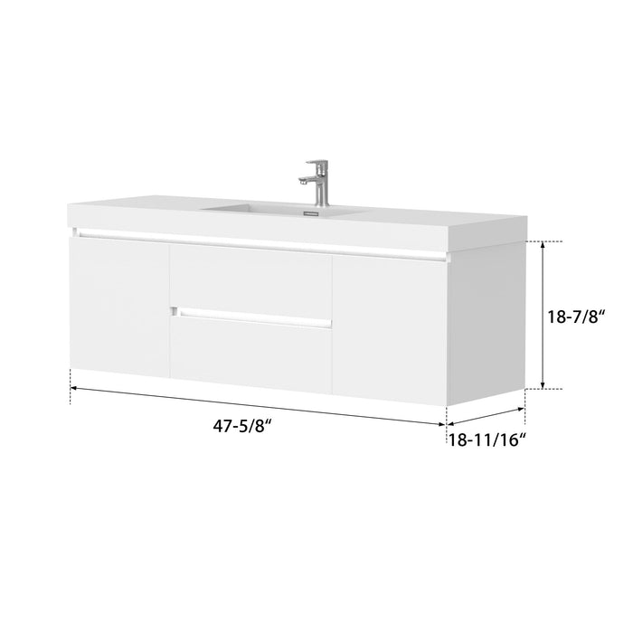 48" Single Sink Modern Wall-Mounted Bathroom Vanity Set with LED Light & White Resin Top – Floating Storage Cabinet with 2 Doors VA6048WL - HomeBeyond