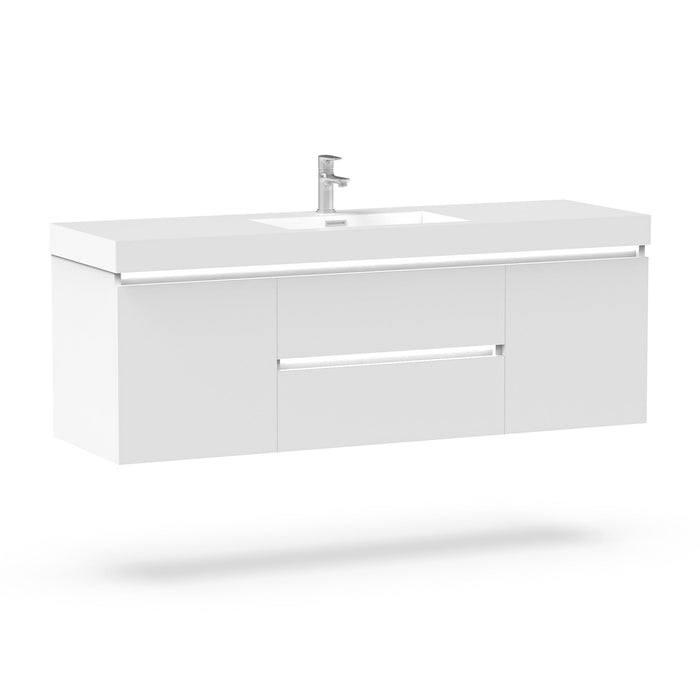 48" Single Sink Modern Wall-Mounted Bathroom Vanity Set with LED Light & White Resin Top – Floating Storage Cabinet with 2 Doors VA6048WL - HomeBeyond