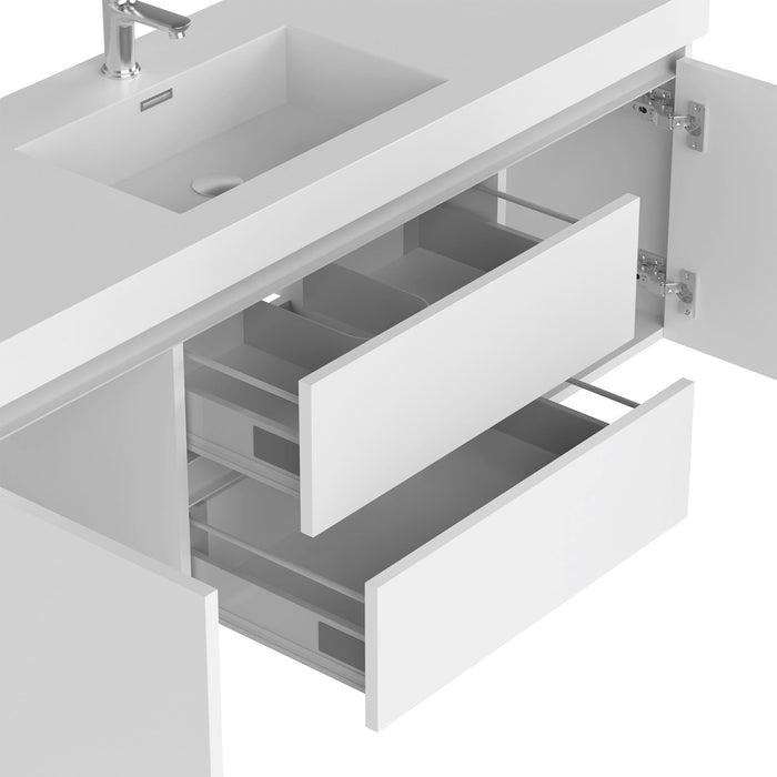 48" Single Sink Modern Wall-Mounted Bathroom Vanity Set with LED Light & White Resin Top – Floating Storage Cabinet with 2 Doors VA6048WL - HomeBeyond