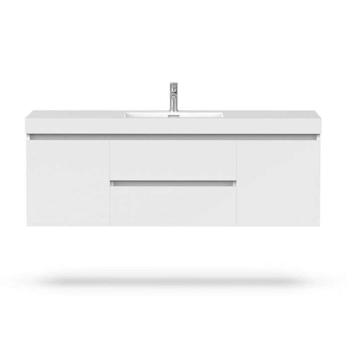 48" Single Sink Modern Wall-Mounted Bathroom Vanity Set with White Engineered Stone Top – Floating Storage Cabinet with Drawers & Doors VA6048W - HomeBeyond