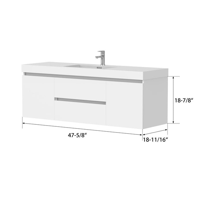 48" Single Sink Modern Wall-Mounted Bathroom Vanity Set with White Engineered Stone Top – Floating Storage Cabinet with Drawers & Doors VA6048W - HomeBeyond