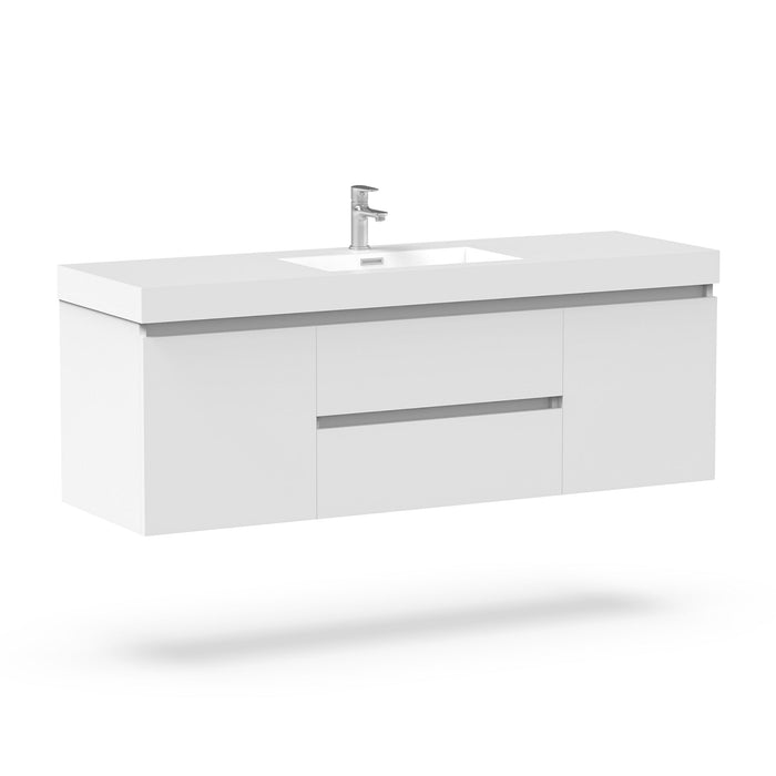 48" Single Sink Modern Wall-Mounted Bathroom Vanity Set with White Engineered Stone Top – Floating Storage Cabinet with Drawers & Doors VA6048W - HomeBeyond