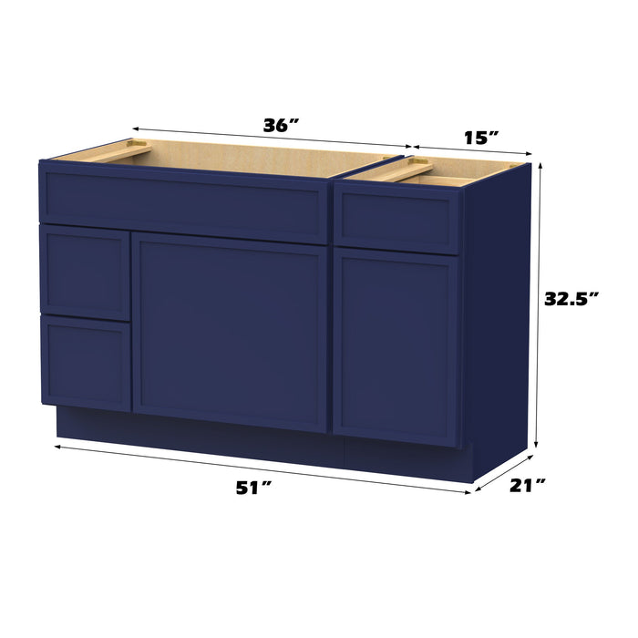 51" Modern Freestanding Birch & Plywood Bathroom Vanity Base Only – Shaker Style Storage Cabinet with 3 Drawers & 2 Soft-Closing Doors VA41362L-151 - HomeBeyond
