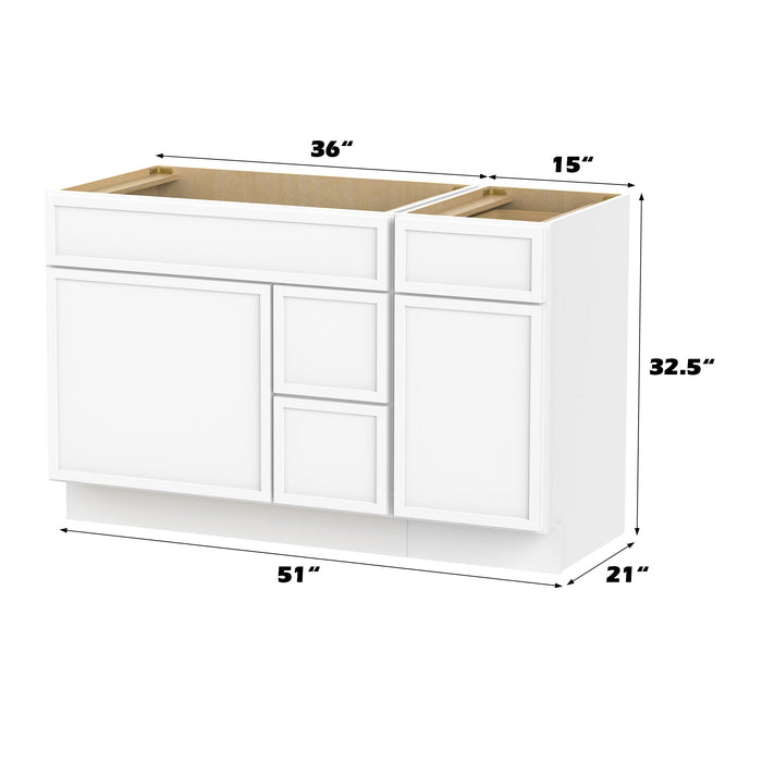 51" Modern Freestanding Birch & Plywood Bathroom Vanity Base Only – Shaker Style Storage Cabinet with 3 Drawers & 2 Soft-Closing Doors VA41362R-151 - HomeBeyond