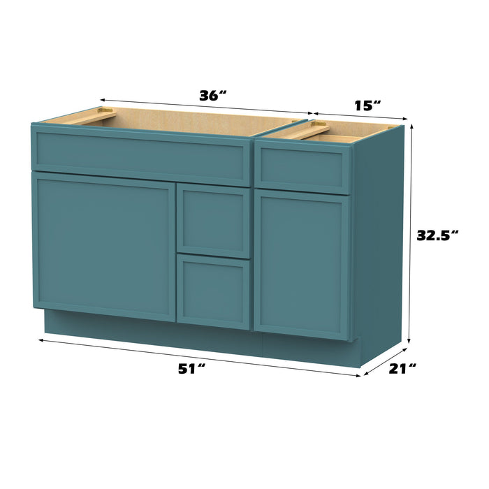 51" Modern Freestanding Birch & Plywood Bathroom Vanity Base Only – Shaker Style Storage Cabinet with 3 Drawers & 2 Soft-Closing Doors VA41362R-151 - HomeBeyond