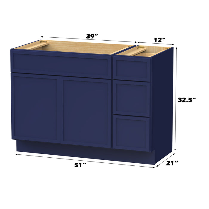 51" Modern Freestanding Birch & Plywood Bathroom Vanity Base Only – Shaker Style Storage Cabinet with 3 Drawers & 2 Soft-Closing Doors VA4139-123 - HomeBeyond