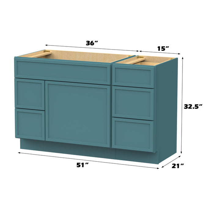 51" Modern Freestanding Birch & Plywood Bathroom Vanity Base Only – Shaker Style Storage Cabinet with 5 Drawers & 1 Door VA41362L-153 - HomeBeyond