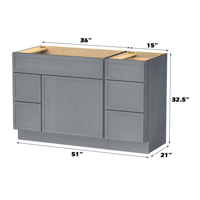 51" Modern Freestanding Birch & Plywood Bathroom Vanity Base Only – Shaker Style Storage Cabinet with 5 Drawers & 1 Door VA41362L-153 - HomeBeyond