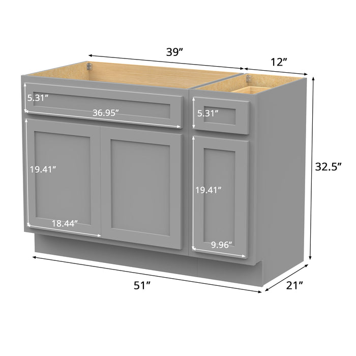 51" Modern Freestanding Oak Plywood Bathroom Vanity Base Only – Shaker Style Storage Cabinet with 1 Drawer & 3 Soft-Closing Doors VA4039-121 - HomeBeyond