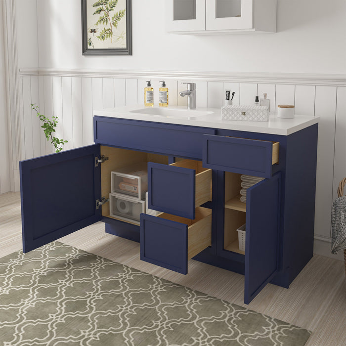 51" Modern Freestanding Oak Plywood Bathroom Vanity Base Only – Shaker Style Storage Cabinet with 3 Drawers & 2 Soft-Closing Doors VA40362R-151 - HomeBeyond