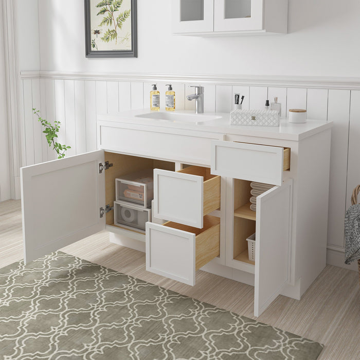 51" Modern Freestanding Oak Plywood Bathroom Vanity Base Only – Shaker Style Storage Cabinet with 3 Drawers & 2 Soft-Closing Doors VA40362R-151 - HomeBeyond
