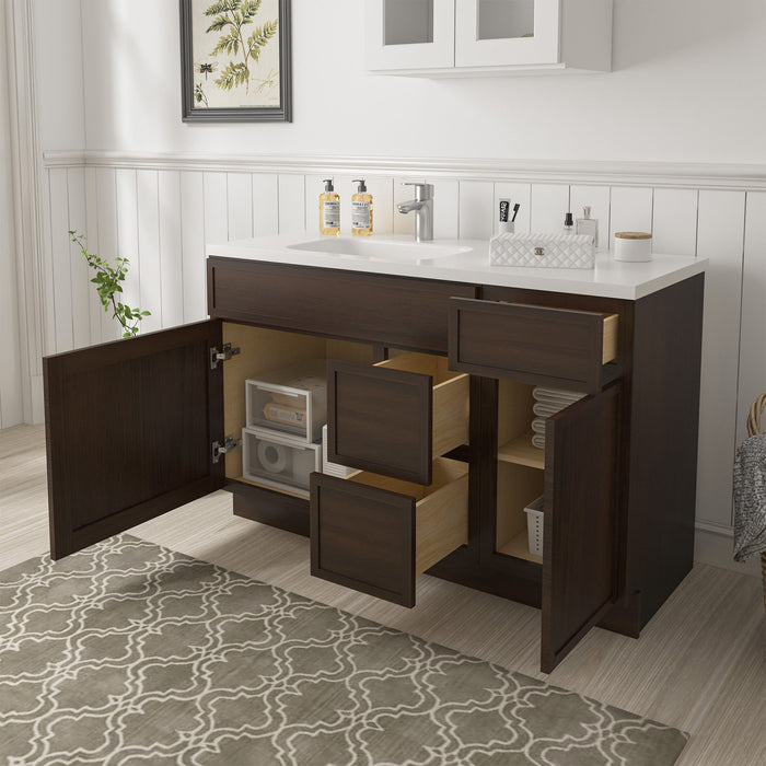 51" Modern Freestanding Oak Plywood Bathroom Vanity Base Only – Shaker Style Storage Cabinet with 3 Drawers & 2 Soft-Closing Doors VA40362R-151 - HomeBeyond