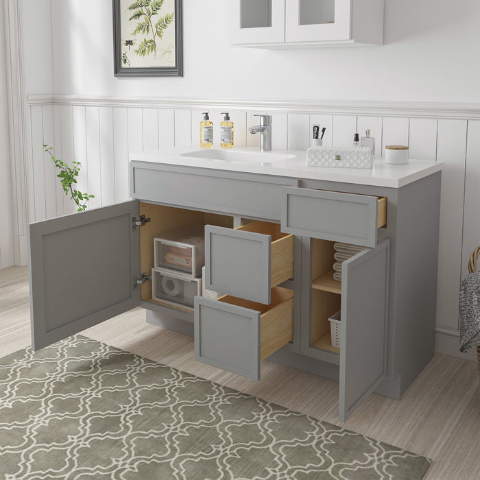 51" Modern Freestanding Oak Plywood Bathroom Vanity Base Only – Shaker Style Storage Cabinet with 3 Drawers & 2 Soft-Closing Doors VA40362R-151 - HomeBeyond
