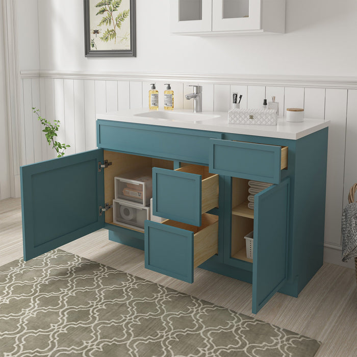 51" Modern Freestanding Oak Plywood Bathroom Vanity Base Only – Shaker Style Storage Cabinet with 3 Drawers & 2 Soft-Closing Doors VA40362R-151 - HomeBeyond
