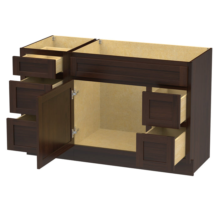 51" Modern Freestanding Oak Plywood Bathroom Vanity Base Only – Shaker Style Storage Cabinet with 5 Drawers & 1 Soft-Closing Door VA40153-362R - HomeBeyond