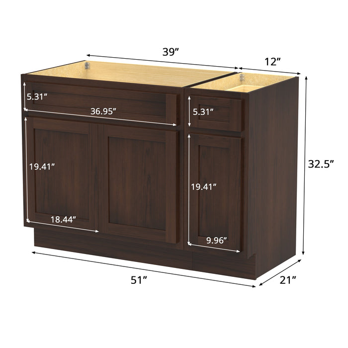 51" Oak Bathroom Vanity Cabinet without Top - 1 Drawer & 3 Doors - HomeBeyond