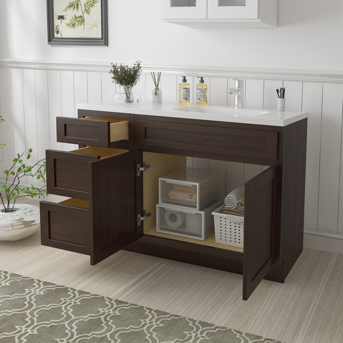 51" Oak Bathroom Vanity Cabinet without Top - 3 Drawers & 2 Doors - HomeBeyond