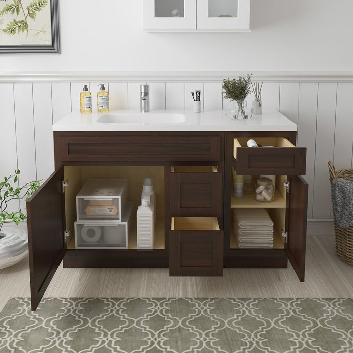 51" Oak Bathroom Vanity Cabinet without Top - 3 Drawers & 2 Doors - HomeBeyond
