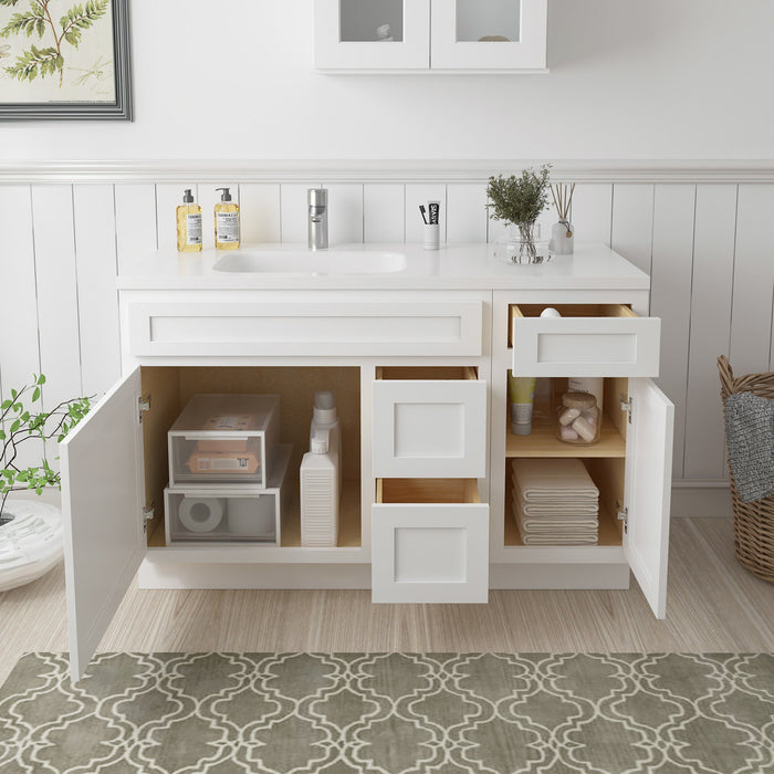 51" Oak Bathroom Vanity Cabinet without Top - 3 Drawers & 2 Doors - HomeBeyond